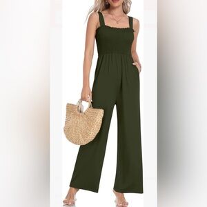 Womens Overalls Casual Wide Leg Jumpsuits Sleeveless Straps With Pockets